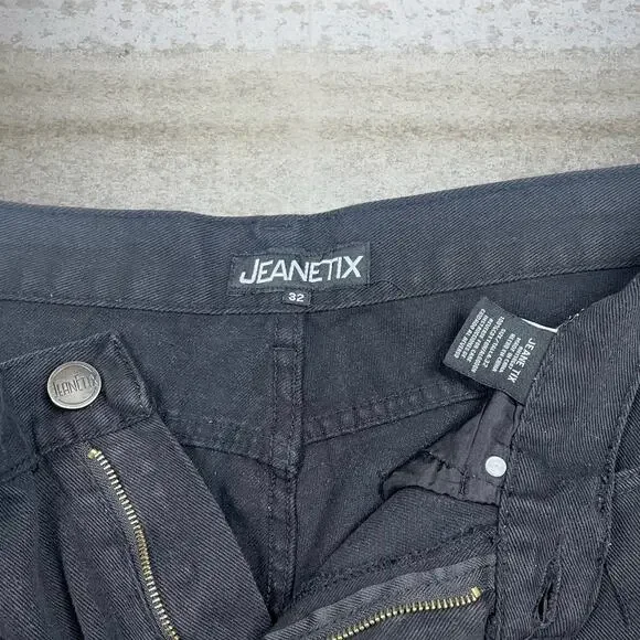 Vintage Skater Jeans Jeanetix Jet Black Wash Straight Fit Denim Rap Style Y2K